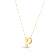 14K Yellow Gold Block Letter Initial P Necklace