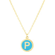 14K Yellow Gold Turquoise Enamel P Initial Necklace