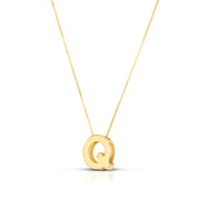 14K Yellow Gold Block Letter Initial Q Necklace
