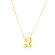 14K Yellow Gold Block Letter Initial R Necklace