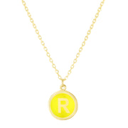 14K Yellow Gold Enamel R Initial Necklace