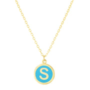 14K Yellow Gold Turquoise Enamel S Initial Necklace