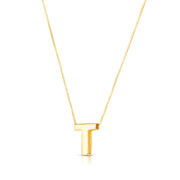 14K Yellow Gold Block Letter Initial T Necklace