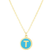 14K Yellow Gold Turquoise Enamel T Initial Necklace