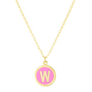 14K Yellow Gold Pink Enamel W Initial Necklace
