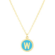 14K Yellow Gold Turquoise Enamel W Initial Necklace