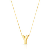 14K Yellow Gold Block Letter Initial Y Necklace