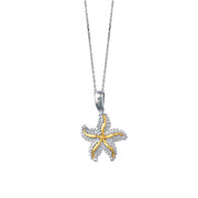 14K Two-Tone Yellow Gold & Sterling Silver Star Fish Necklace