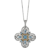 14K Two-Tone Yellow Gold & Sterling Silver Diamond Clover Necklace