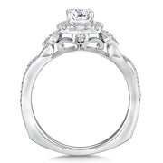 14K White Gold Three-Stone Halo Style Diamond Engagement Ring