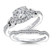 14K White Gold Three-Stone Halo Style Diamond Engagement Ring