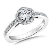 14K White Gold Petite Floral Halo Diamond Engagement Ring