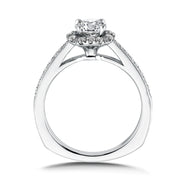 14K White Gold Petite Floral Halo Diamond Engagement Ring