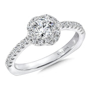 14K White Gold Swirl Halo Diamond Engagement Ring