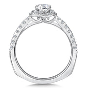 14K White Gold Swirl Halo Diamond Engagement Ring