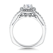 14K White Gold Cushion Shape Milgrain Halo Diamond Engagement Ring