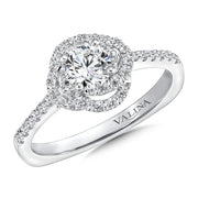 14K White Gold Floral Shaped Halo Diamond Engagement Ring