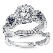 14K White Gold Diamond Halo & Blue Sapphire Infinity Engagement Ring