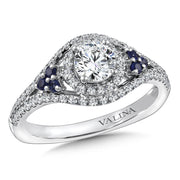 14K Two-Tone Gold Diamond And Blue Sapphire Halo Split Shank Engagement Ring
