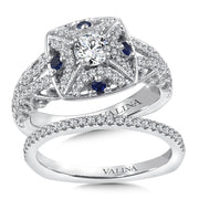 14K Two-Tone Gold Vintage Diamond And Blue Sapphire Halo Engagement Ring