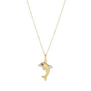 14K Two-Tone Gold Diamond Cut Dolphin Necklace