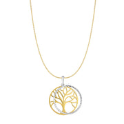 14K Two-Tone Gold Double Disc Tree of Life Necklace
