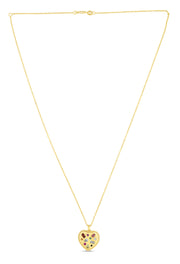 14K Yellow Gold Gemstone Inlay Heart Necklace