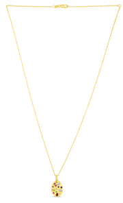 14K Yellow Gold Gemstone Inlay Oval Necklace