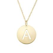 14K Yellow Gold Disc Initial A Necklace