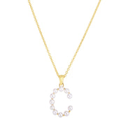 14K Yellow Gold Pearl C Initial Necklace