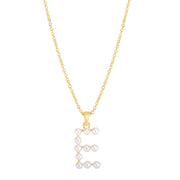 14K Yellow Gold Pearl E Initial Necklace