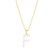 14K Yellow Gold Pearl F Initial Necklace