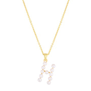 14K Yellow Gold Pearl H Initial Necklace