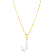 14K Yellow Gold Pearl J Initial Necklace