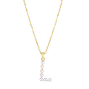 14K Yellow Gold Pearl L Initial Necklace