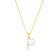 14K Yellow Gold Pearl P Initial Necklace