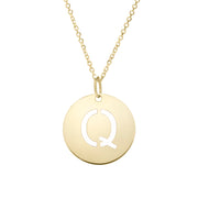 14K Yellow Gold Disc Initial Q Necklace