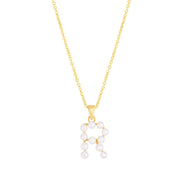 14K Yellow Gold Pearl R Initial Necklace