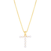 14K Yellow Gold Pearl T Initial Necklace