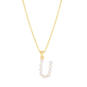 14K Yellow Gold Pearl U Initial Necklace