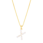 14K Yellow Gold Pearl X Initial Necklace