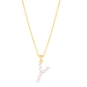 14K Yellow Gold Pearl Y Initial Necklace