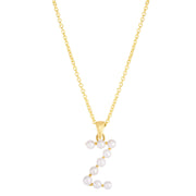 14K Yellow Gold Pearl Z Initial Necklace