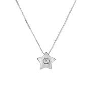 14K White Gold .02 Carat Diamond Star Necklace