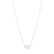 14K White Gold Pearl Necklace Solitaire Necklace