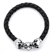 Black Leather Skulls Bracelet