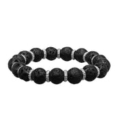 Steel Zinc Ring & Black Lava Beads Bracelet
