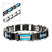 Double-Sided Stainless Steel Black Plated & Blue Plated Reversible Bracelet