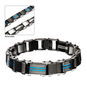Double-Sided Stainless Steel Blue Plated & Black Plated Reversible Bracelet