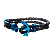 Black Leather with Blue Plated Anchor Bracelet